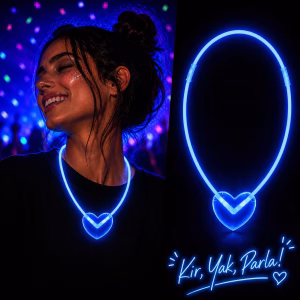 Neon Işıklı Fosforlu Kalp Parti Kolyesi Mavi Renk