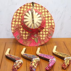 Bambu Şapkalı Yelpaze 27 cm – Katlanabilir Dekoratif El Yelpazesi