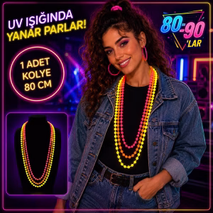 Toptan 80'ler 90'lar UV Glow Parti Kolyesi 3'lü Set (80 cm)