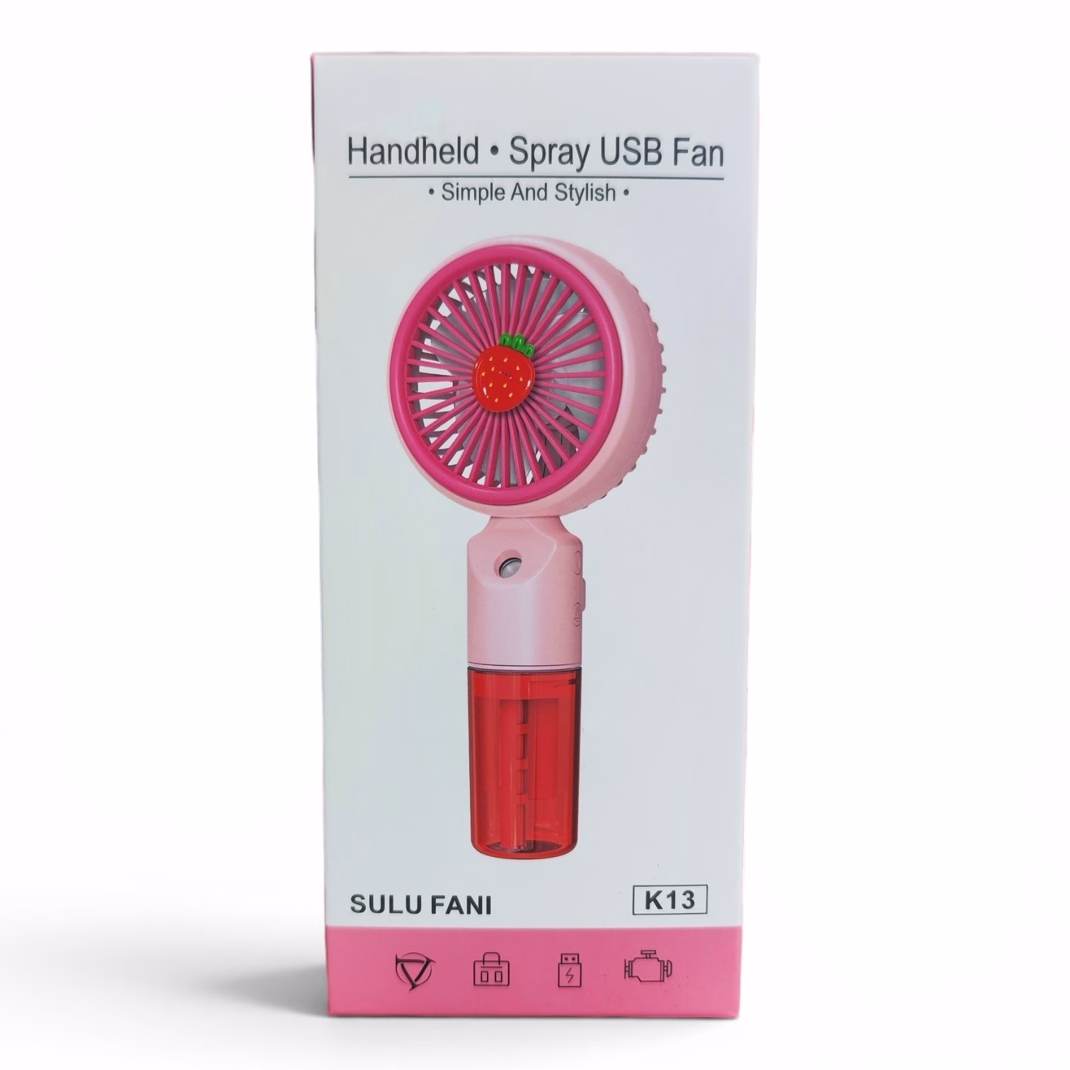 Toptan Çilek Figürlü Sulu Mini El Fanı - Taşınabilir USB Fan (Model K13)