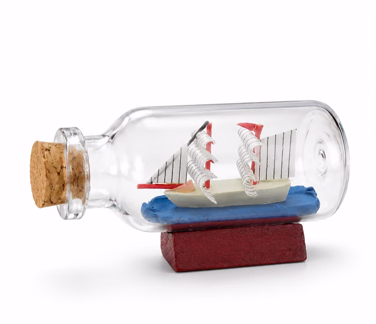 Cam Şişe İçinde Gemi 6 cm – Dekoratif Mini Şişe Maketi