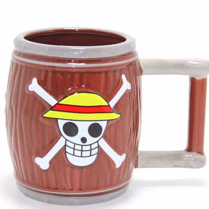 Toptan One Piece Hasır Şapka Korsanları 3D Fıçı Tasarımlı Kupa Bardak (6 x 10,5 cm)
