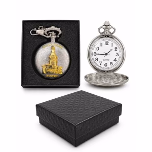 Toptan Gümüş Galata Kulesi Tasarımlı Özel Kutulu Köstekli Saat (4x5 cm)