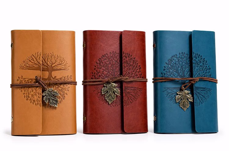 Toptan Hayat Ağacı Motifli Vintage Deri Not Defteri 18x12 cm | Kurumsal Promosyon & Kırtasiye
