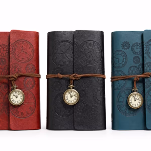 Toptan Saat ve Çark Motifli Vintage Deri Not Defteri 18x12 cm | Kurumsal Promosyon & Kırtasiye