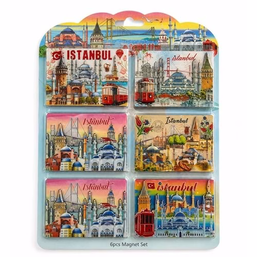 Toptan İstanbul Temalı 6’lı Ahşap Buzdolabı Magnet Seti (8x5,5 cm)
