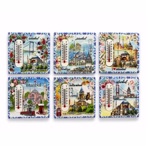 Toptan İstanbul Temalı Termometreli Dekoratif Buzdolabı Magneti (7,5x7,5 cm)