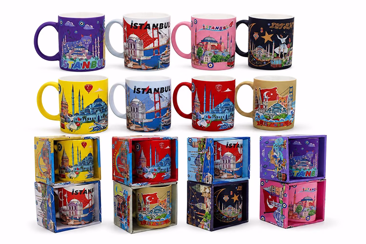 Toptan İstanbul Temalı Premium Porselen Kupa Bardak (9,5 x 12 cm)