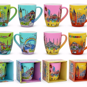 Toptan İstanbul Temalı Büyük Boy Porselen Kupa Bardak (10 x 13 cm)