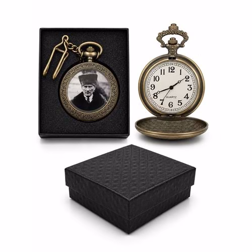 Toptan Atatürk Temalı Özel Kutulu Köstekli Saat (4x5 cm)