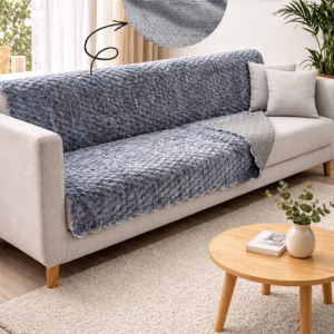 Toptan Kaymaz Tabanlı Kabartmalı Peluş Koltuk Örtüsü | Çok Amaçlı Örtü