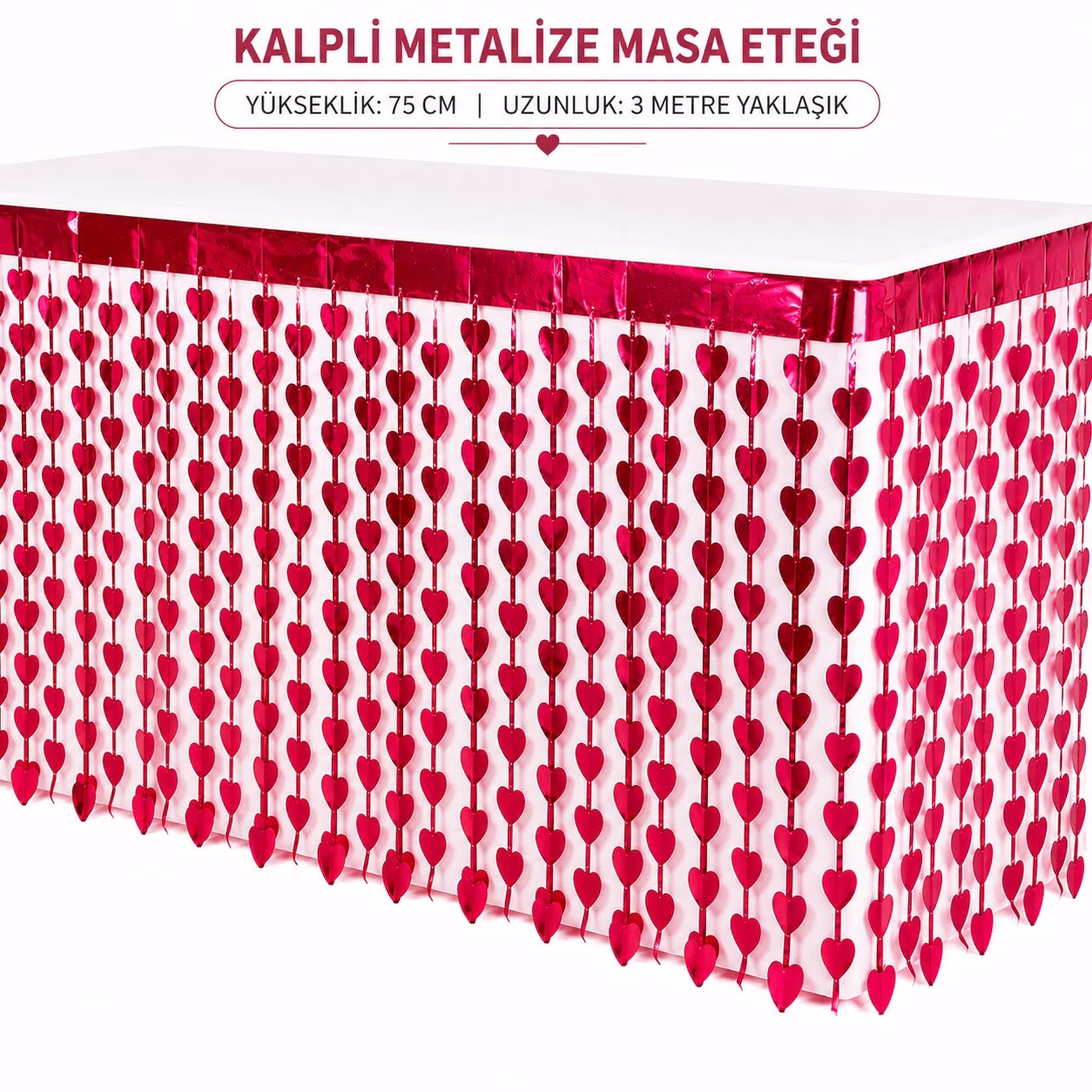 Toptan Kalpli Metalize Masa Eteği (Kırmızı) | 75x300 cm