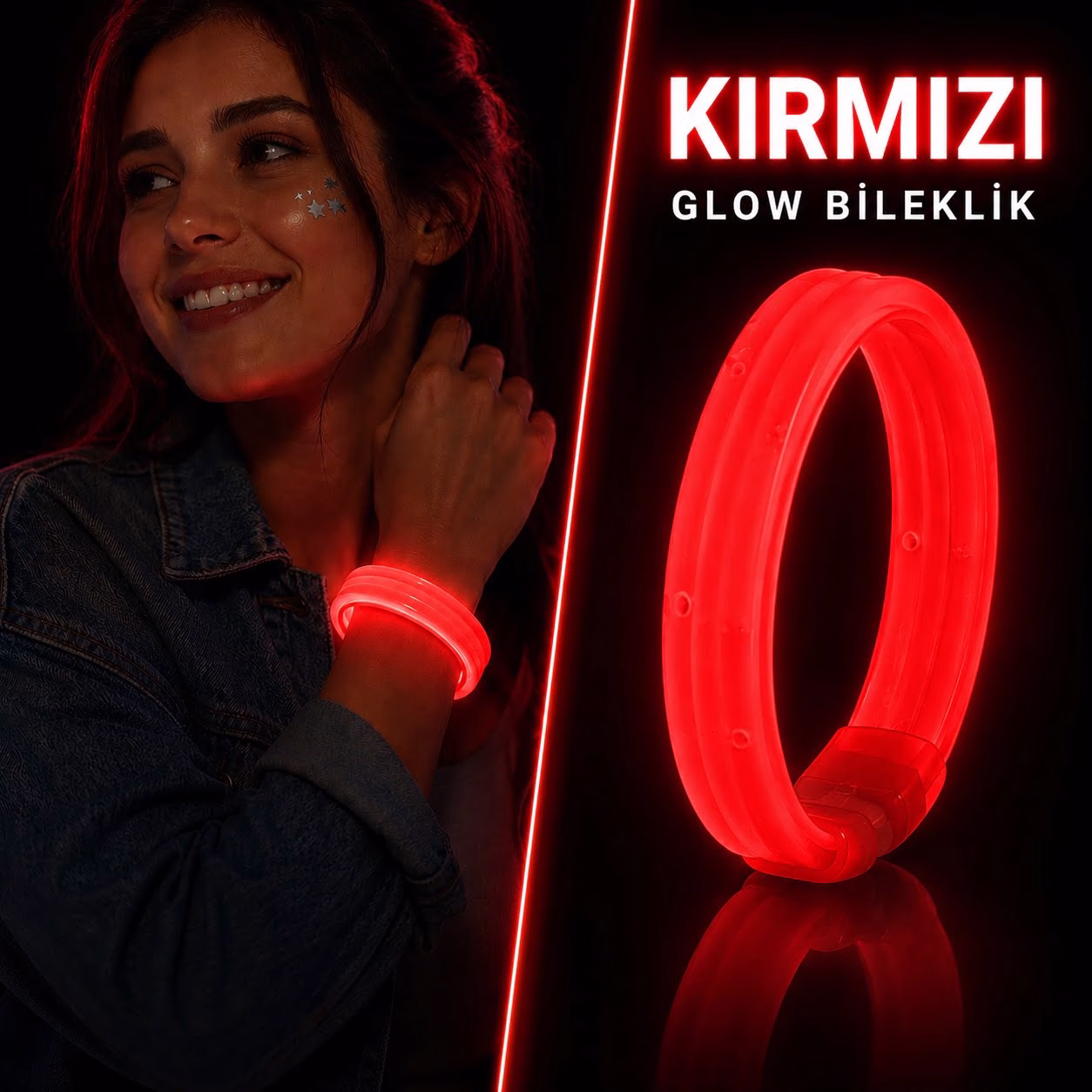 Toptan Kırmızı Kalın Glow Bileklik | 1.5 cm Festival Bilekliği