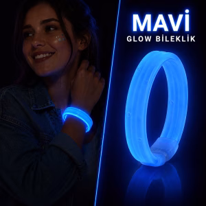 Toptan Mavi Kalın Glow Bileklik | 1.5 cm Festival Bilekliği