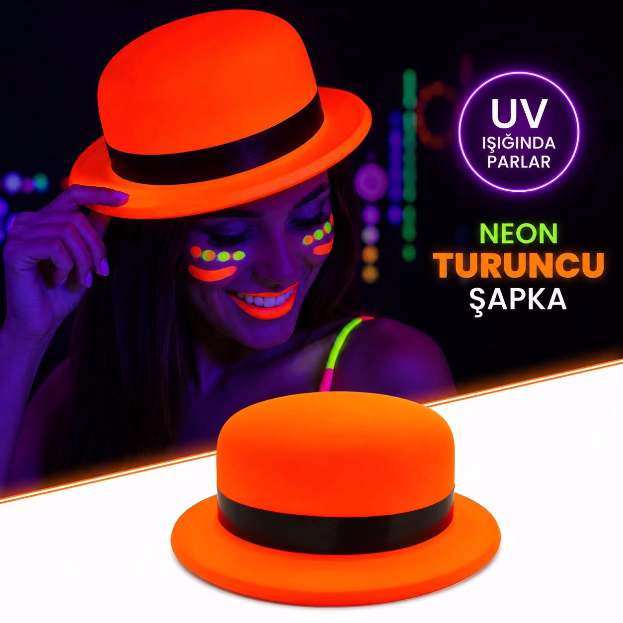 Toptan Neon Turuncu UV Parti Şapkası Plastik