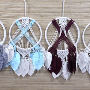 Toptan Makrome Yaprak Detaylı Dekoratif Düş Kapanı (Dreamcatcher) - Bohem Tarzı