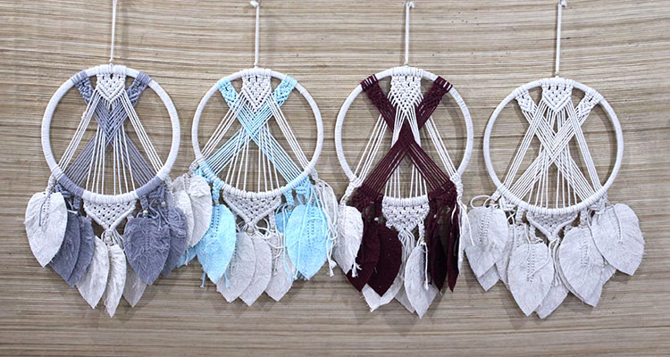 Toptan Makrome Yaprak Detaylı Dekoratif Düş Kapanı (Dreamcatcher) - Bohem Tarzı