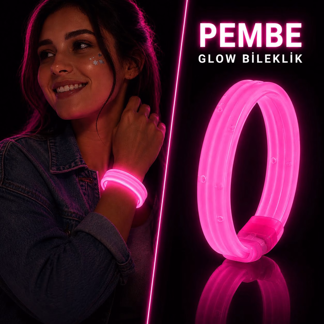 Toptan Pembe Kalın Glow Bileklik - Kırılarak Yanan Parti ve Festival Aksesuarı