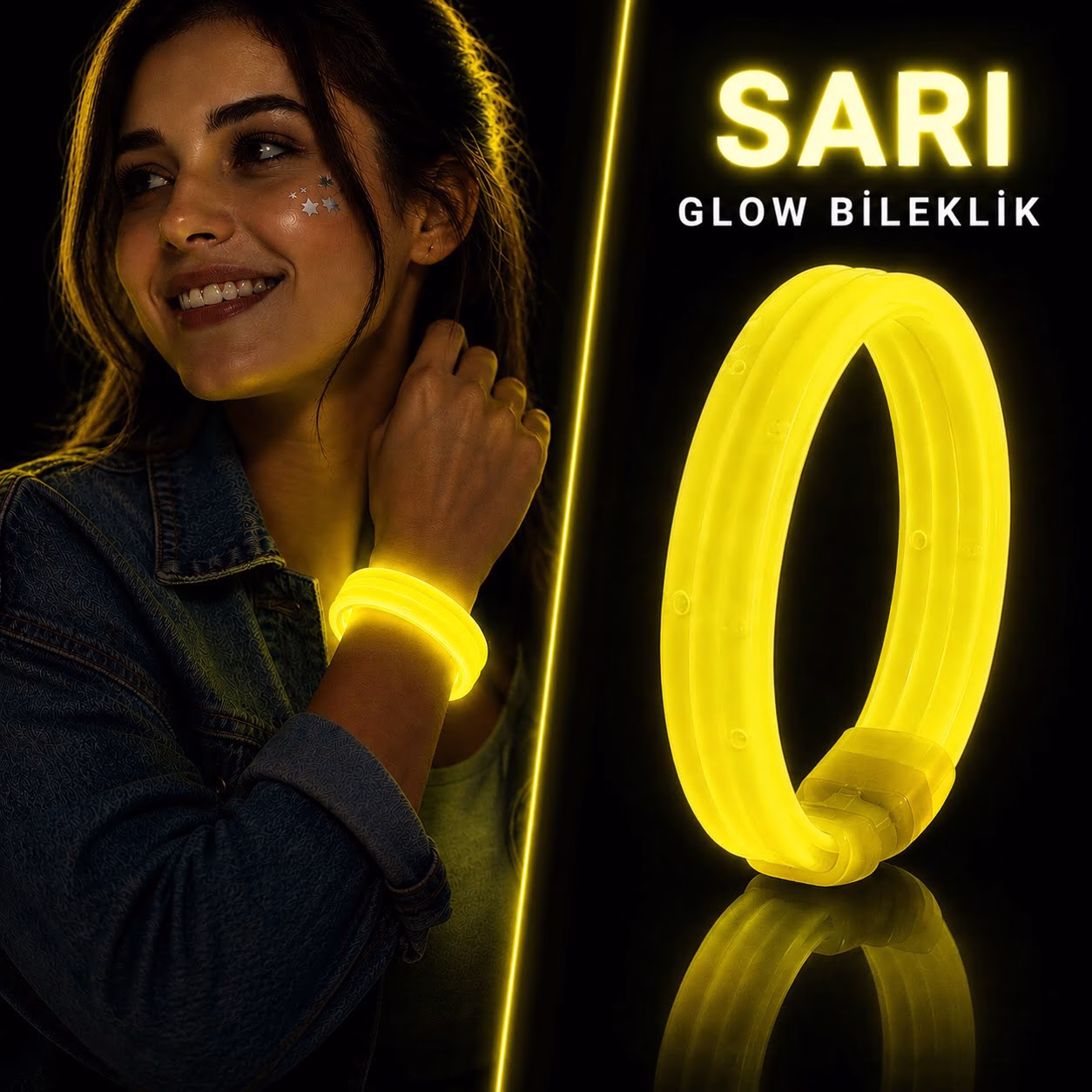 Toptan Sarı Kalın Glow Bileklik - Kırılarak Yanan Parti ve Festival Aksesuarı