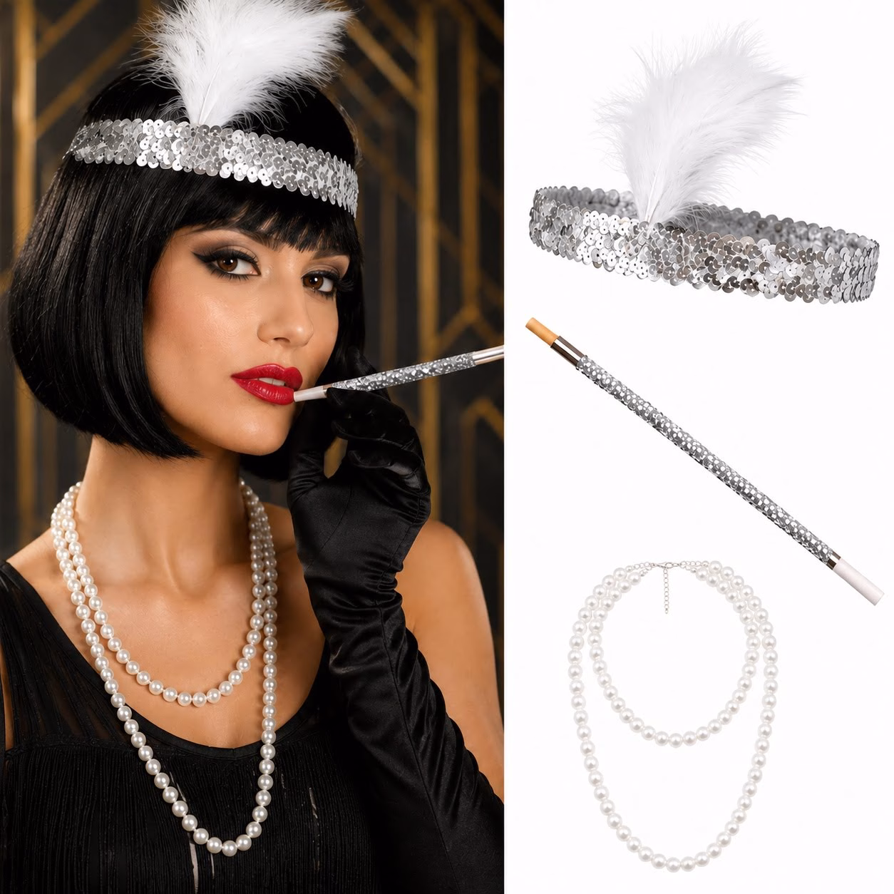 1920ler Gatsby Gümüş Parti Seti