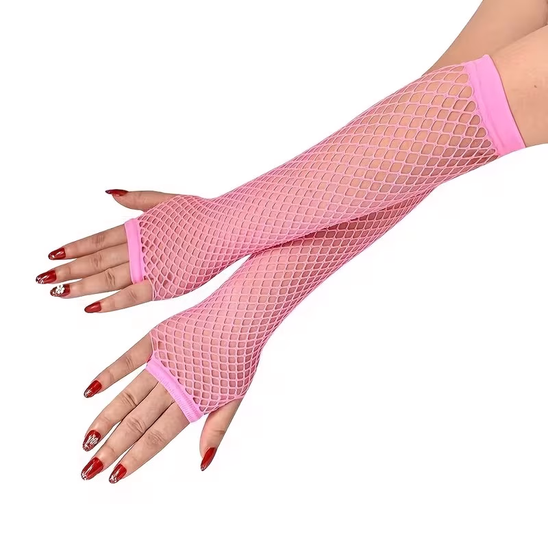 80’ler 90’lar Retro Neon Pembe File Parmaksız Eldiven 26 cm