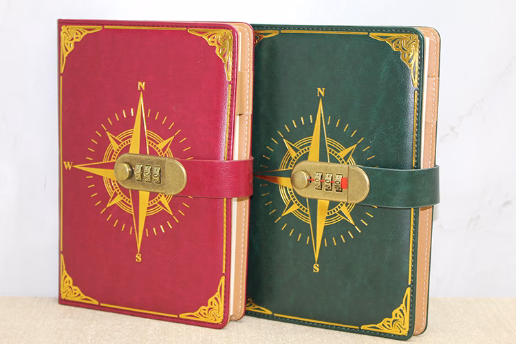 Toptan Pusula Desenli Şifreli Deri Defter 22x15 cm | Kurumsal Promosyon & Kırtasiye