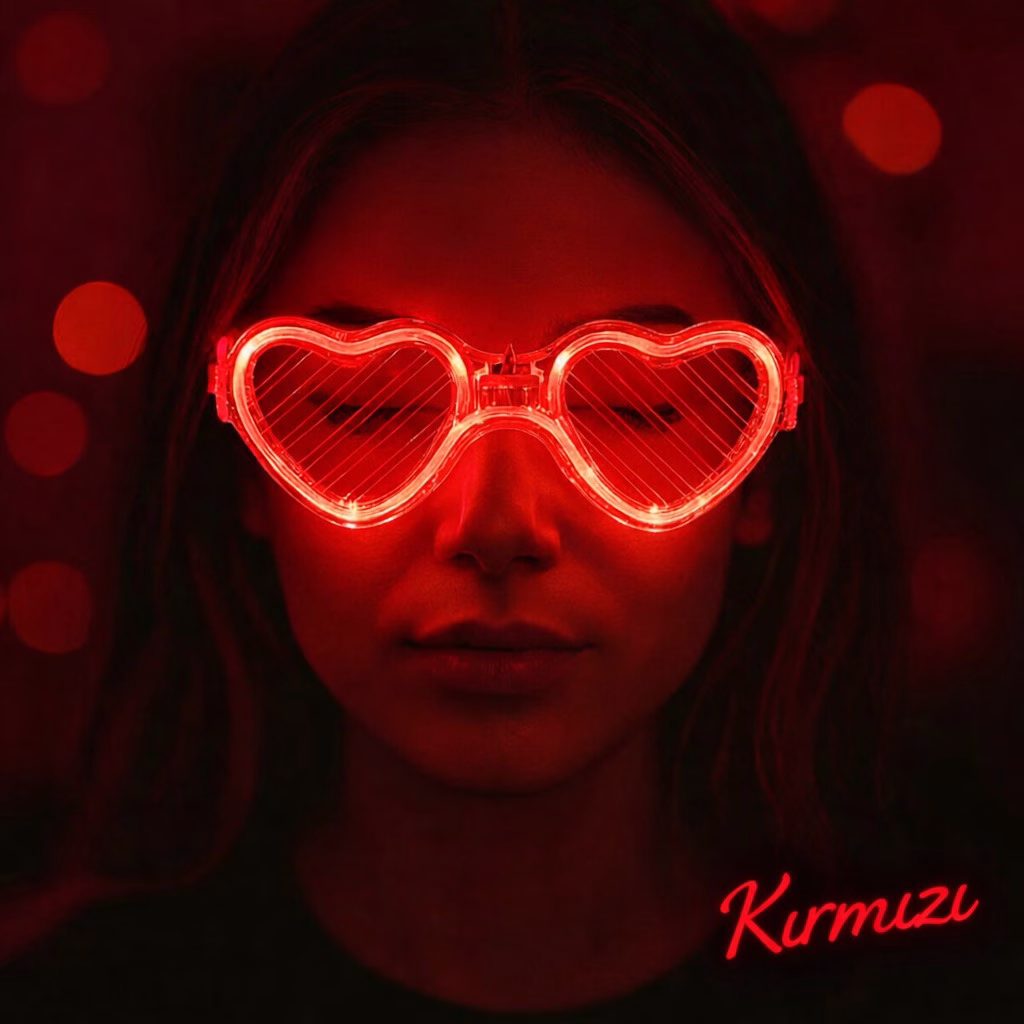 Toptan Kırmızı LED Işıklı Kalp Gözlük