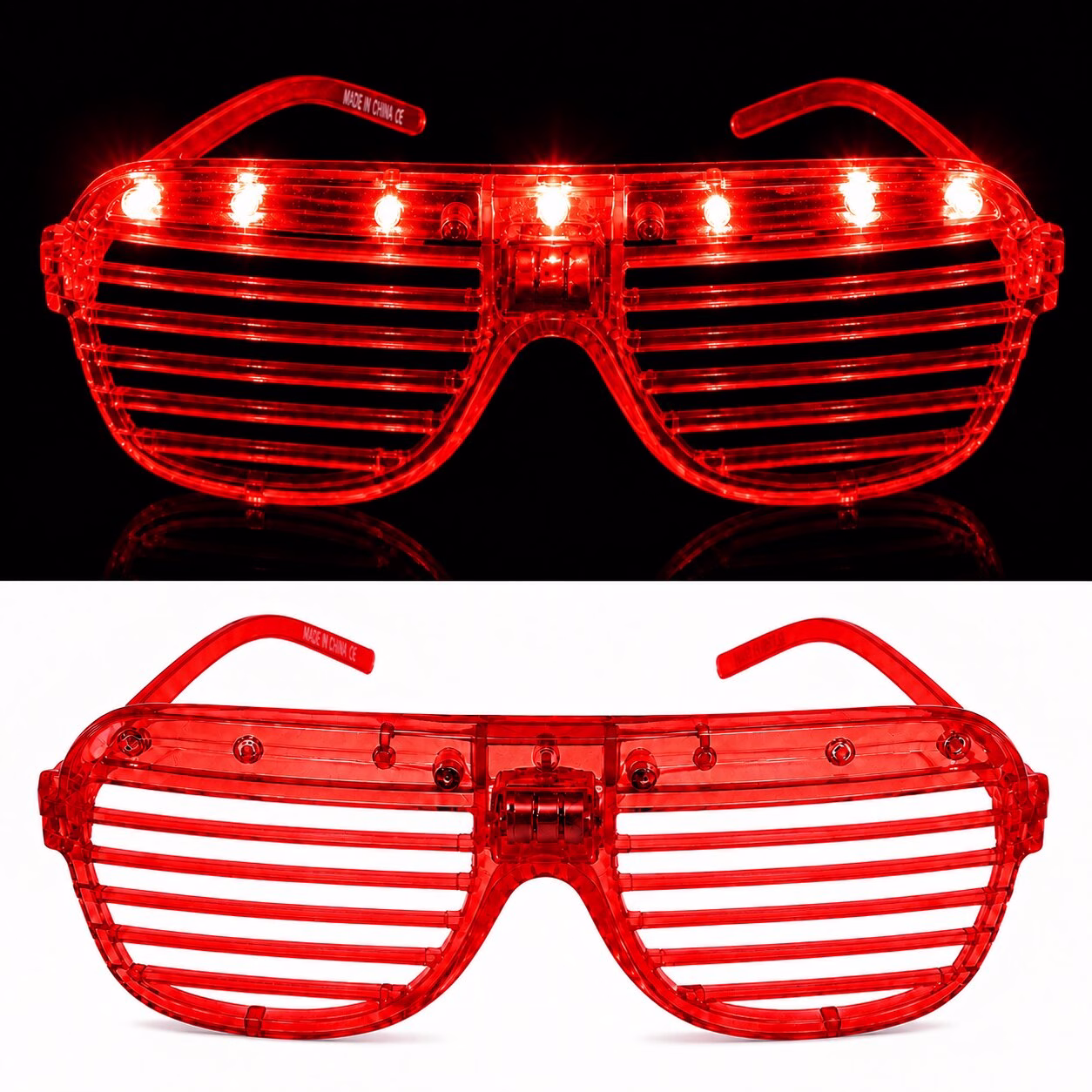 LED Işıklı Panjur Parti Gözlüğü – Kırmızı Renk Shutter Gözlük