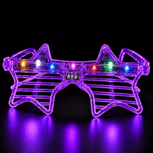 Mor LED Işıklı Yıldız Parti Gözlüğü – Panjur Stil Glow Gözlük