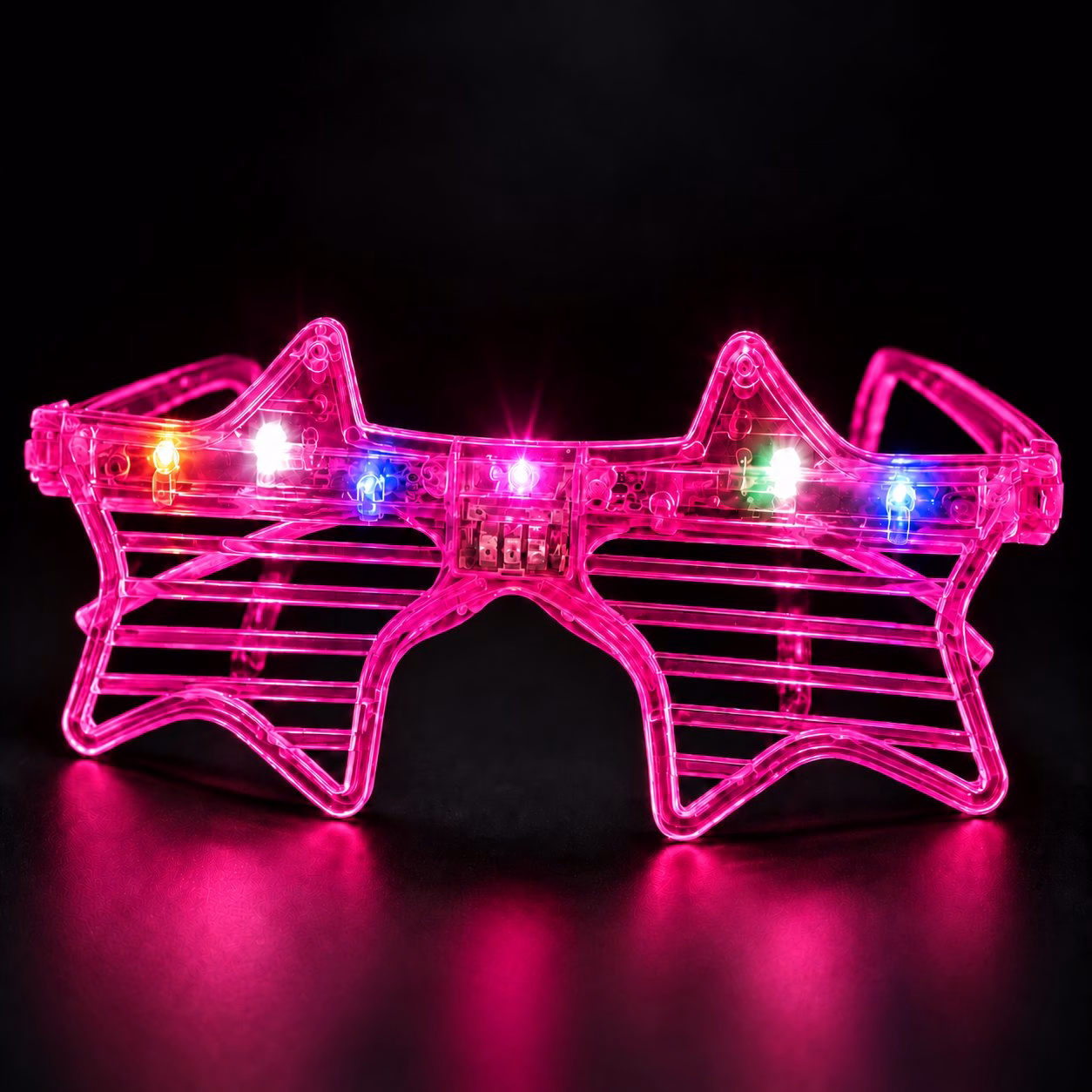 Pembe LED Işıklı Yıldız Parti Gözlüğü – Panjur Stil Glow Gözlük