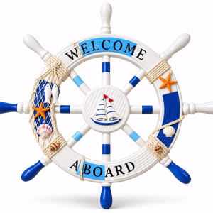 Toptan Ahşap Marin Welcome Aboard Gemi Dümeni 60 cm | Kurumsal Promosyon & Hediyelik