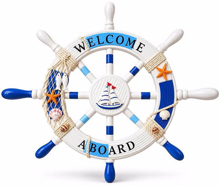 Toptan Ahşap Marin Welcome Aboard Gemi Dümeni 60 cm | Kurumsal Promosyon & Hediyelik